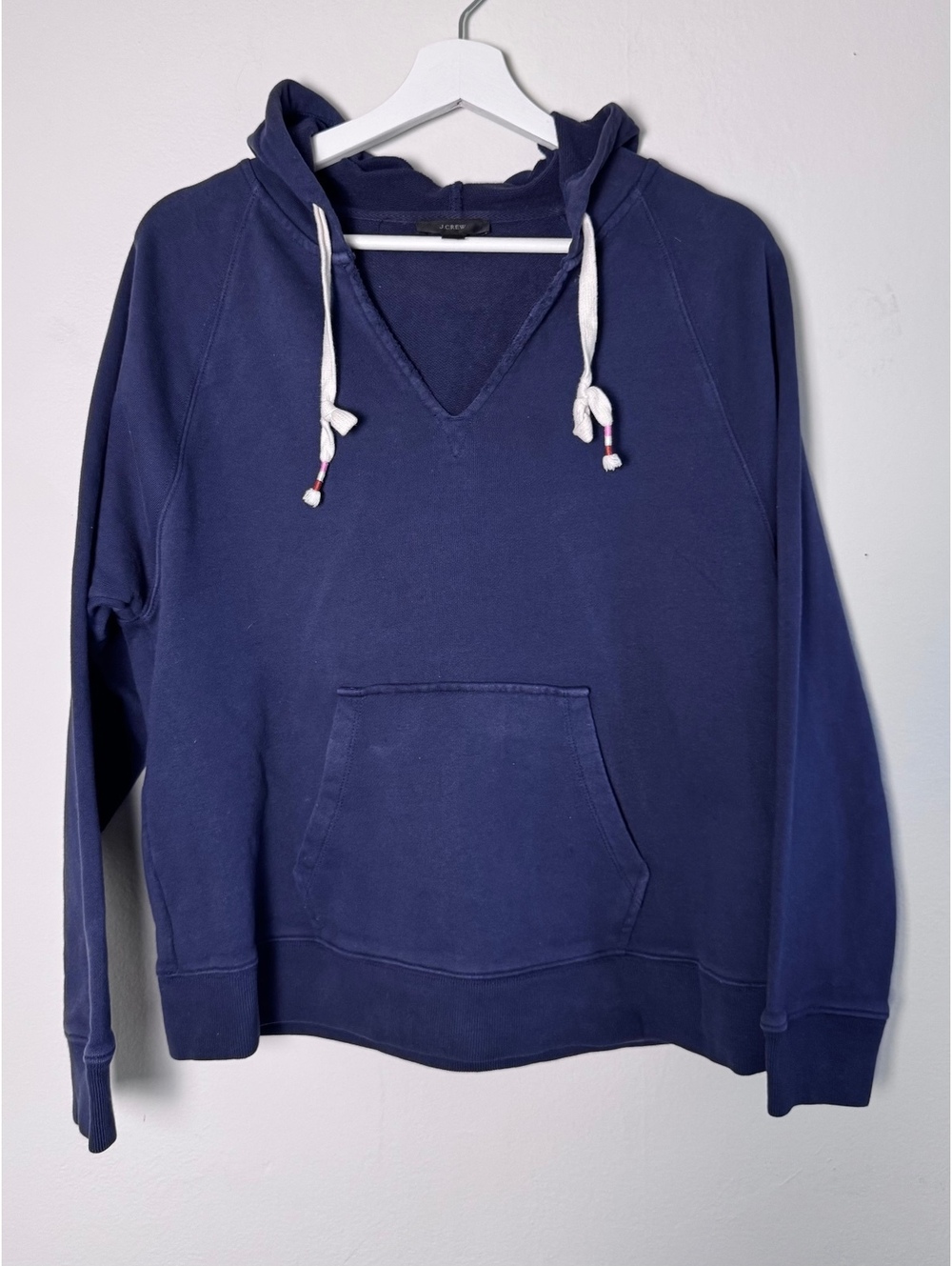 Navy blue J.Crew hooded sweatshirt pull over v-neck long sleeve size M